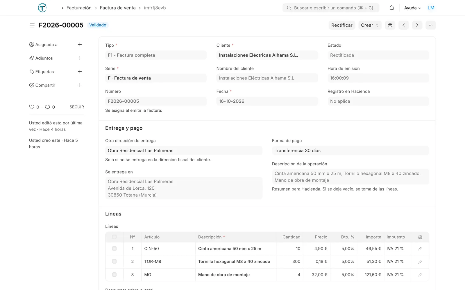 Captura del módulo Facturación